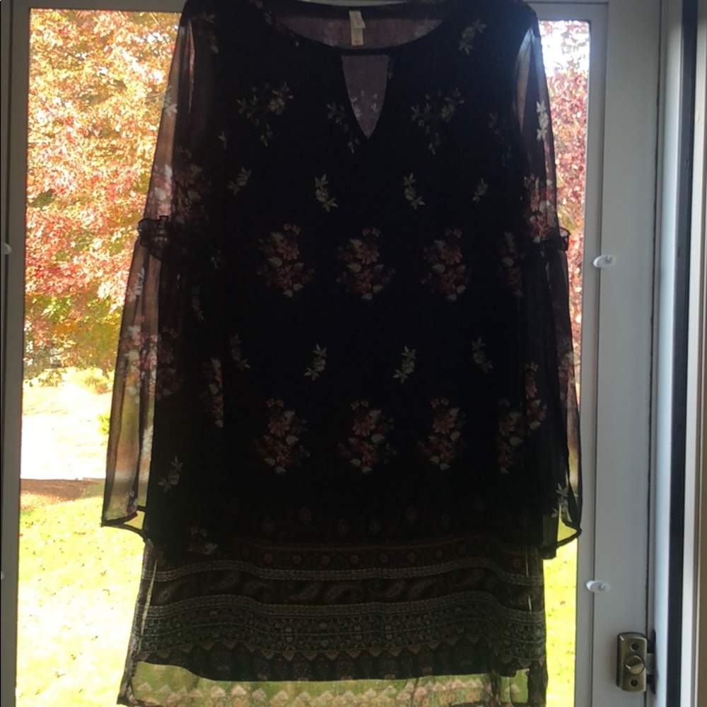 Black floral long sleeve dress